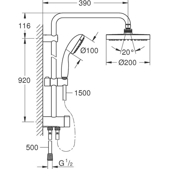 Душевая стойка Grohe New Tempesta 200 26452001 - 2 Душевая стойка Grohe New Tempesta 200 26452001 фото 2