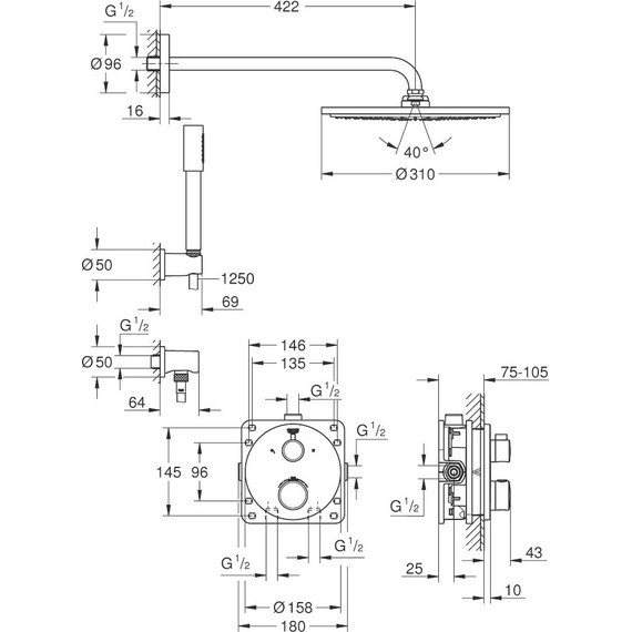 Душевая система для душа с термостатом Grohe Grohtherm 34731000 - 2 Душевая система для душа с термостатом Grohe Grohtherm 34731000 фото 2