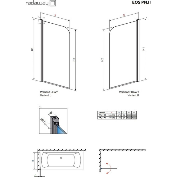 Шторка для ванны Radaway Eos PNJ I 50 см 205102-101L, хром/прозрачное фото 5