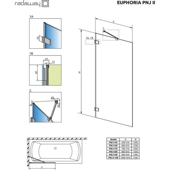 Шторка для ванны Radaway Euphoria PNJ II 70 см 10007070-01-01 (стекло 8 мм), хром/прозрачное фото 6