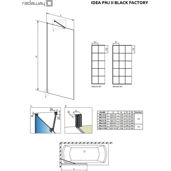 Шторка для ванны Radaway Idea Black PNJ II Factory 50 см 10001050-54-55, черный/прозрачное фото 3