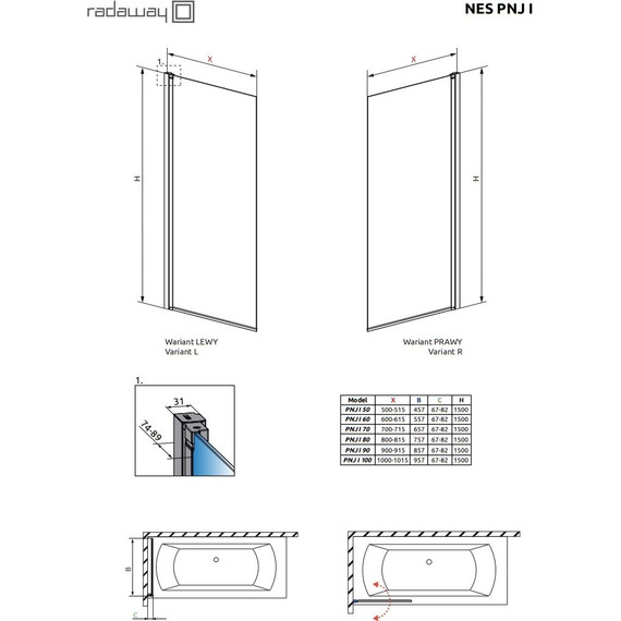 Шторка для ванны Radaway Nes PNJ I 80 см 10011080-01-01L, хром/прозрачное фото 4