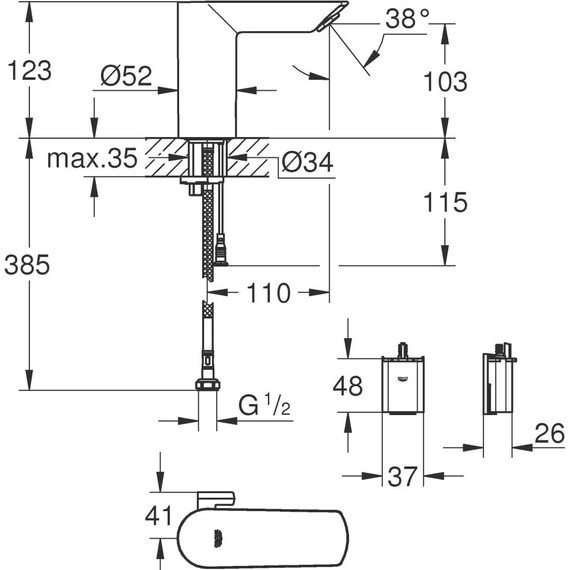 Смеситель для раковины электронный Grohe Bau Cosmopolitan E 36451000 - 12 Смеситель для раковины электронный Grohe Bau Cosmopolitan E 36451000 фото 12