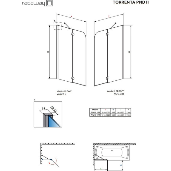 Шторка для ванны Radaway Torrenta PND II 100 см 201202-101NR, хром/прозрачное фото 6
