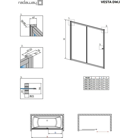 Шторка для ванны Radaway Vesta DWJ 170 см 209117-01-01, хром/прозрачное фото 4