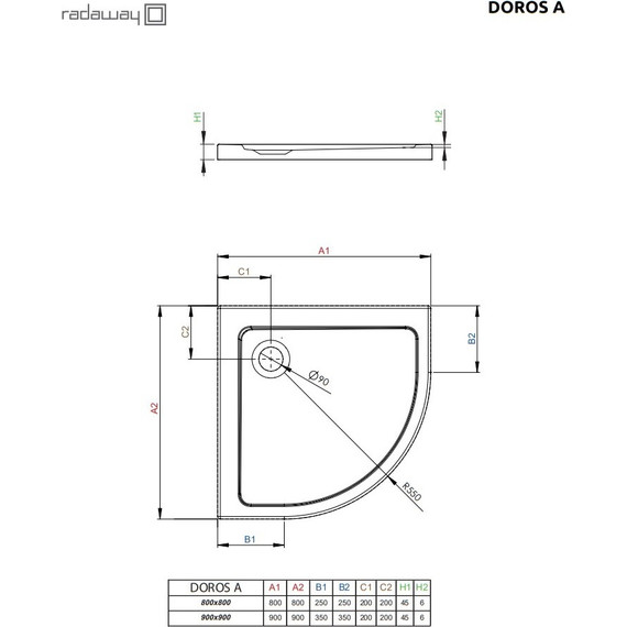 Поддон акриловый Radaway Doros A 90х90 см SDRA9090-01 фото 3