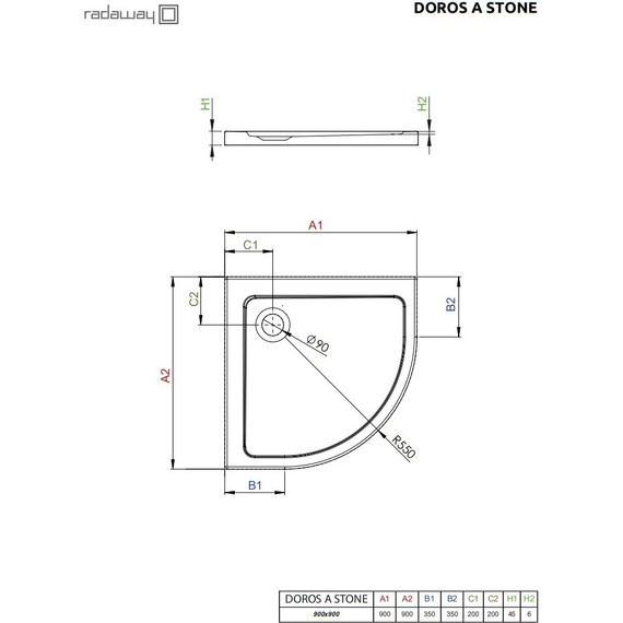 Поддон акриловый Radaway Doros A Stone Anthracite 90х90 см SDRA9090-01-64S, антрацит фото 3
