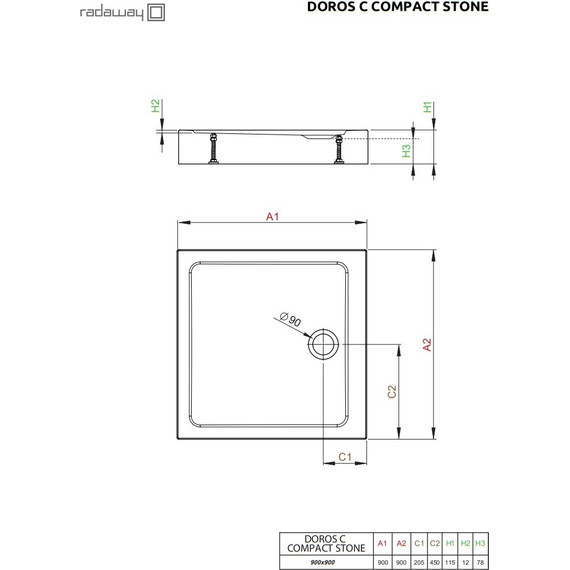 Поддон акриловый Radaway Doros C Compact Stone Anthracite 90х90 см SDRC9090-05-64S, антрацит фото 3