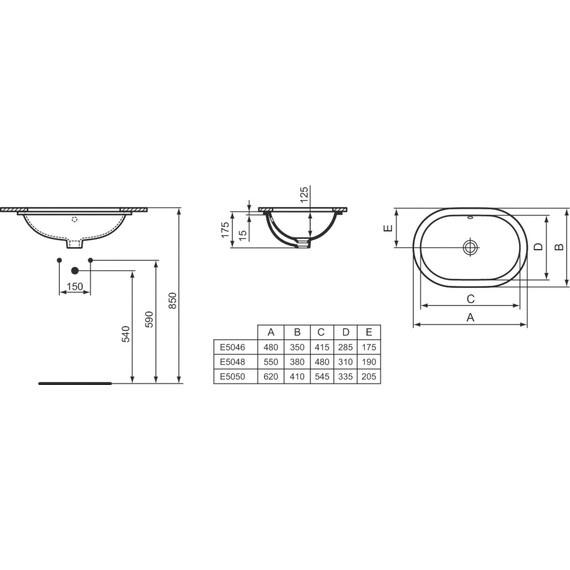 Раковина врезная под столешницу Ideal Standard Connect 55 см E504801 - 2 Раковина врезная под столешницу Ideal Standard Connect 55 см E504801 фото 2