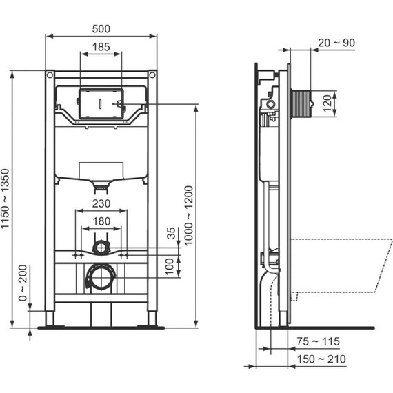 Инсталляция Ideal Standard ProSys с подвесным безободковым унитазом Connect AquaBlade E211601 - 7 Инсталляция Ideal Standard ProSys с подвесным безободковым унитазом Connect AquaBlade E211601 фото 7