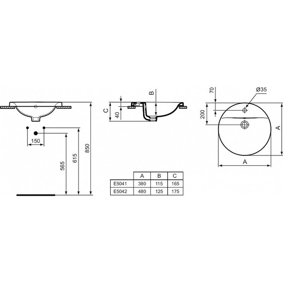 Раковина врезная на столешницу Ideal Standard Connect 38 см E504101 - 3 Раковина врезная на столешницу Ideal Standard Connect 38 см E504101 фото 3