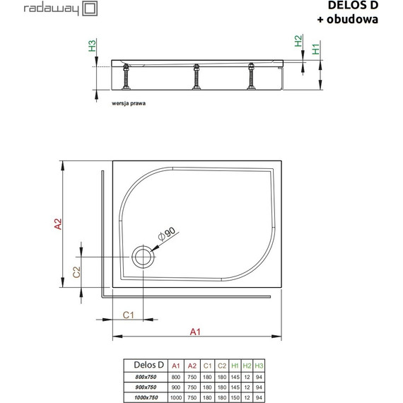 Поддон акриловый Radaway Delos D 90х75 см 4D97514-03L фото 2