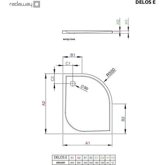 Поддон акриловый Radaway Delos E 90х80 см SDE8090-01R фото 3