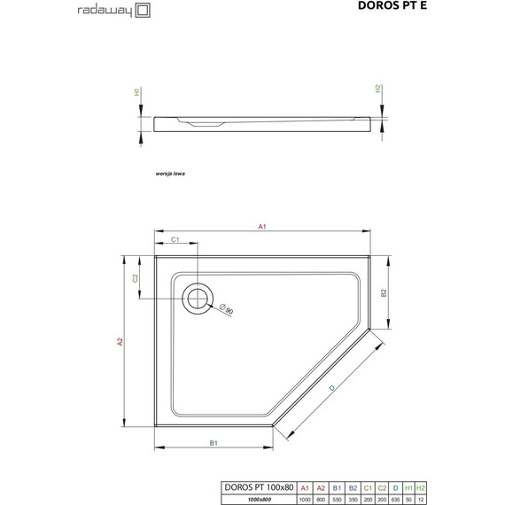Поддон акриловый Radaway Doros PT E 100х80 см SDRPT1080-01R фото 3