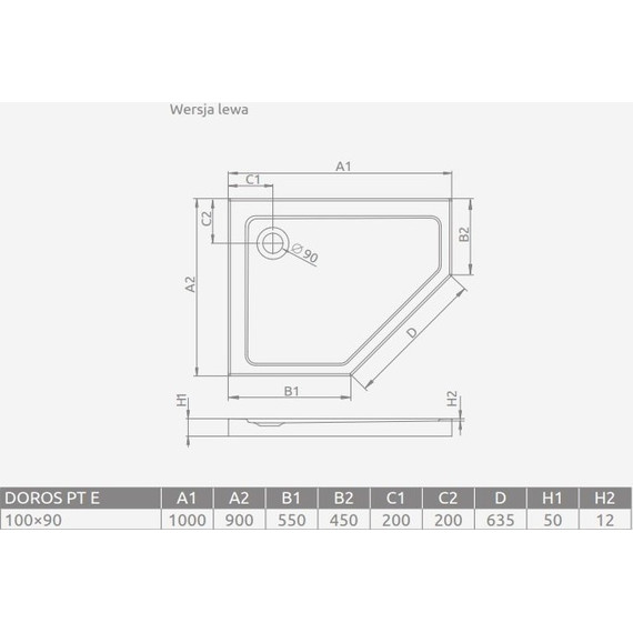 Поддон акриловый Radaway Doros PT E 100х90 см SDRPT1090-01L фото 3