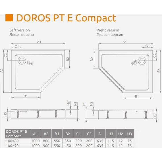 Поддон акриловый Radaway Doros PT E Compact 100х80 см SDRPTP1080-05R фото 3