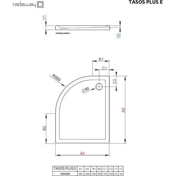 Поддон акриловый Radaway Tasos Plus E 100х80 см STE1086-30R фото 2