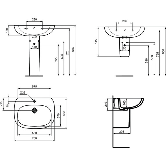 Раковина подвесная Ideal Standard Tesi 70 см T351201 - 6 Раковина подвесная Ideal Standard Tesi 70 см T351201 фото 6