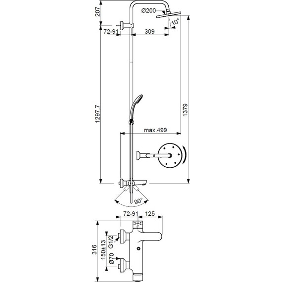 Душевая стойка для ванны Ideal Standard IdealRain Eco SL B1377AA - 4 Душевая стойка для ванны Ideal Standard IdealRain Eco SL B1377AA фото 4
