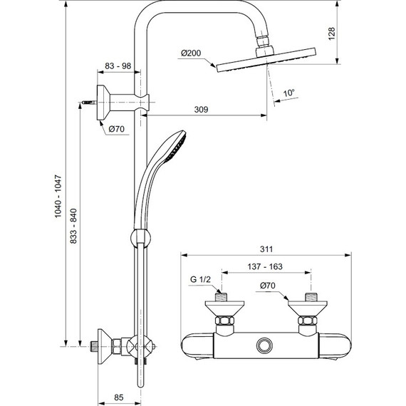 Душевая стойка с термостатом Ideal Standard IdealRain Eco TH A6421AA фото 3