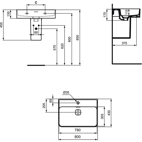 Раковина подвесная Ideal Standard Strada II 80 см T300101 фото 9