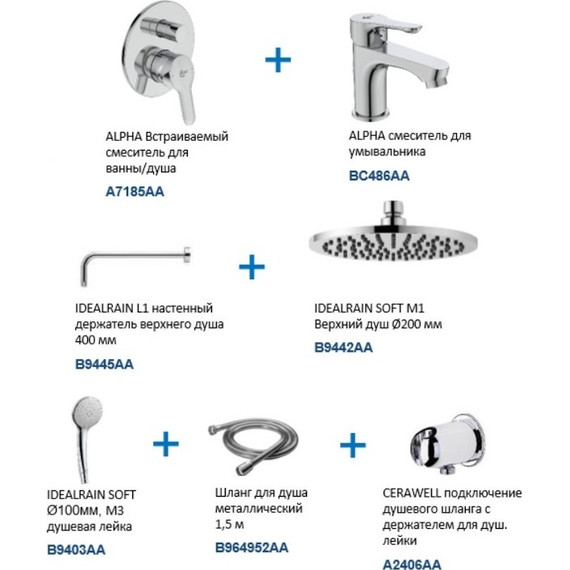 Набор смесителей 7 в 1 для душа Ideal Standard Alpha BD003AA фото 2