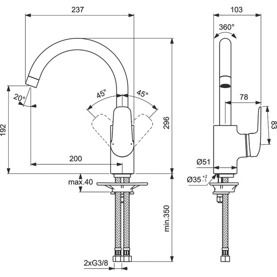 Смеситель для кухни Ideal Standard Ceraflex B1727AA - 6 Смеситель для кухни Ideal Standard Ceraflex B1727AA фото 6
