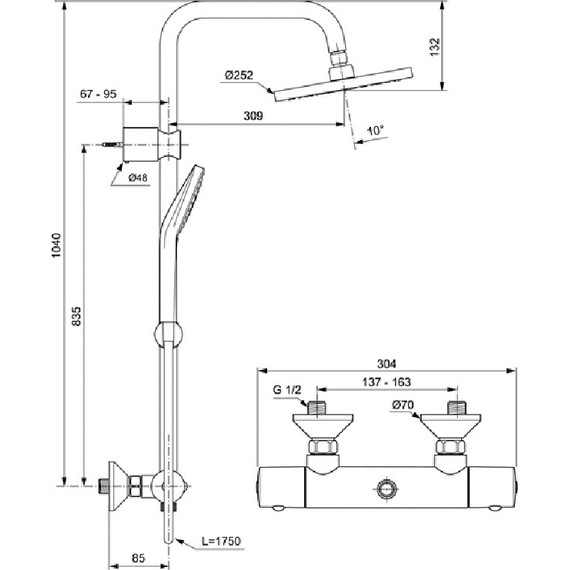 Душевая стойка с термостатом Ideal Standard IdealRain Eco Evo A6942AA - 2 Душевая стойка с термостатом Ideal Standard IdealRain Eco Evo A6942AA фото 2