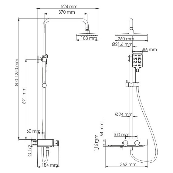 Душевая стойка с термостатом WasserKraft Thermo A11401, черный фото 10