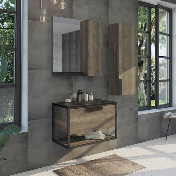 Тумба подвесная с раковиной Comforty Бонн 75 см, дуб тёмный фото 2