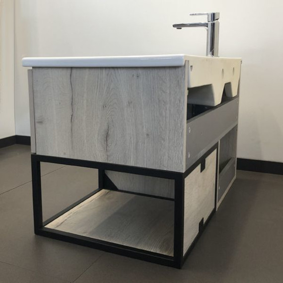 Тумба подвесная с раковиной Comforty Мальме 90 см, дуб дымчатый фото 9