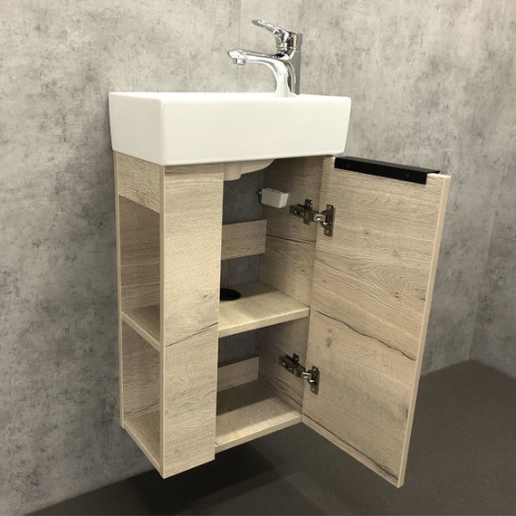 Тумба подвесная с раковиной Comforty Матэ 40 см, дуб дымчатый фото 