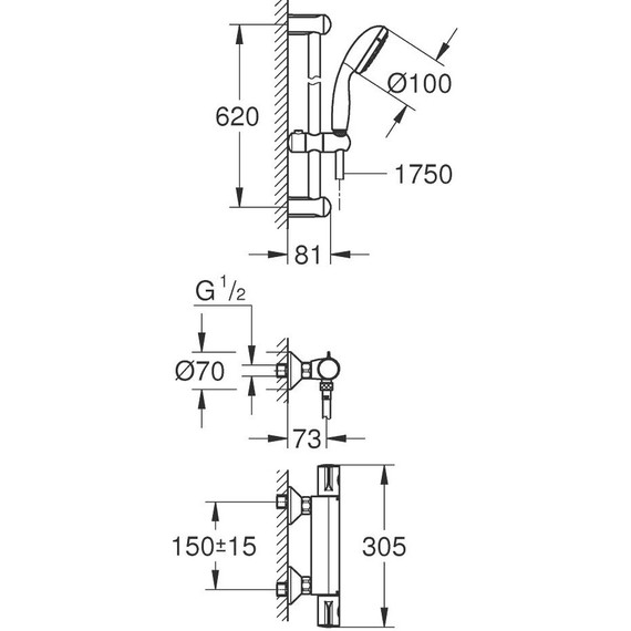 Смеситель для душа с термостатом Grohe Grohtherm 34565001 - 2 Смеситель для душа с термостатом Grohe Grohtherm 34565001 фото 2
