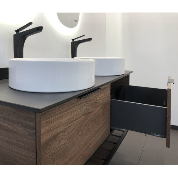 Тумба подвесная с раковинами Comforty Порто 120-2 см, дуб тёмно-коричневый фото 6