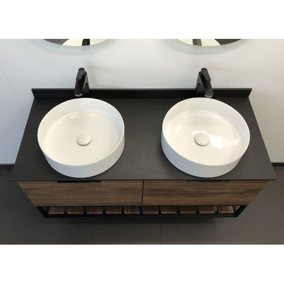 Тумба подвесная с раковинами Comforty Порто 120-2 см, дуб тёмно-коричневый фото 7