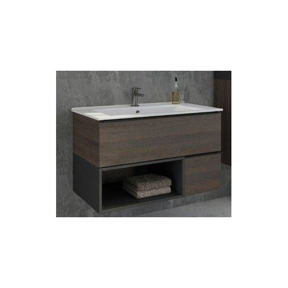 Тумба подвесная с раковиной Comforty Франкфурт 90 см (раковина Quadro 90), дуб шоколадно-коричневый фото 