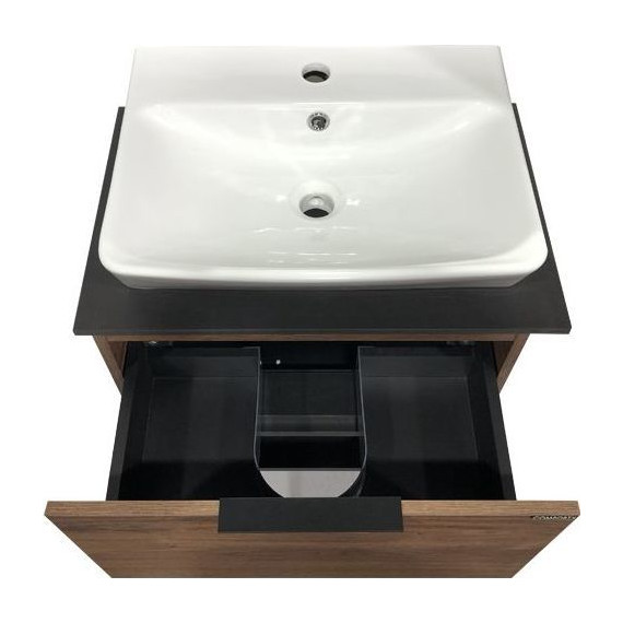 Тумба подвесная с раковиной Comforty Штутгарт 60 см (раковина 9055RA-50), дуб тёмно-коричневый фото 9