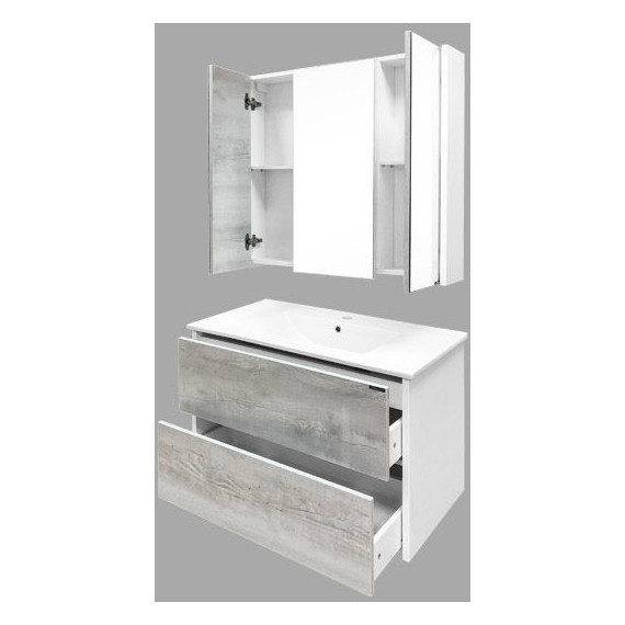 Зеркало-шкаф Comforty Женева 90 см, дуб белый - 7 Зеркало-шкаф Comforty Женева 90 см, дуб белый фото 7