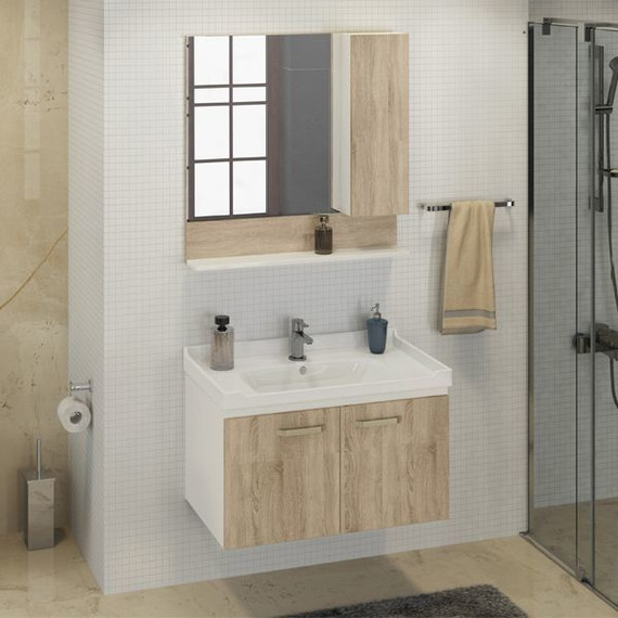 Зеркало-шкаф Comforty Рига 80 см, дуб сонома фото 3