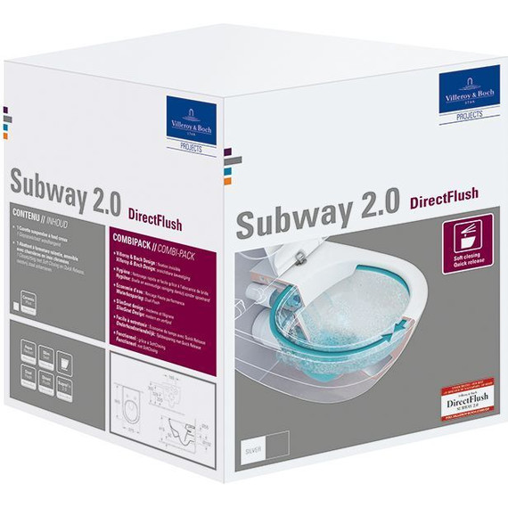Унитаз подвесной безободковый Villeroy&Boch Subway 2.0 5614R201 с крышкой микролифт фото 3