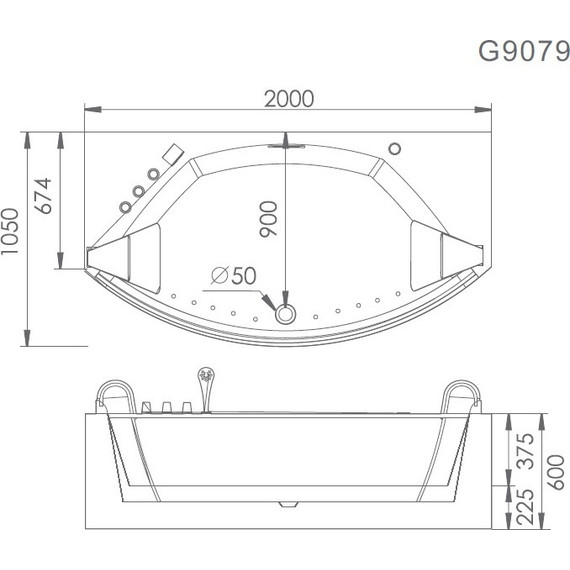 Ванна аэромассажная Gemy G9079 200x105 см - 6 Ванна аэромассажная Gemy G9079 200x105 см фото 6
