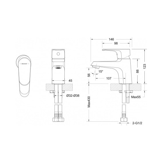 Смеситель для раковины BRAVAT ALFA F1120178CP фото 6
