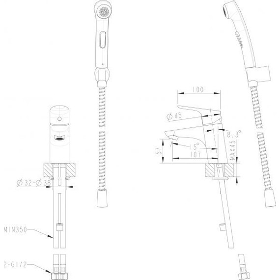 Смеситель для раковины с лейкой для биде BRAVAT DROP F14898C-2 фото 3