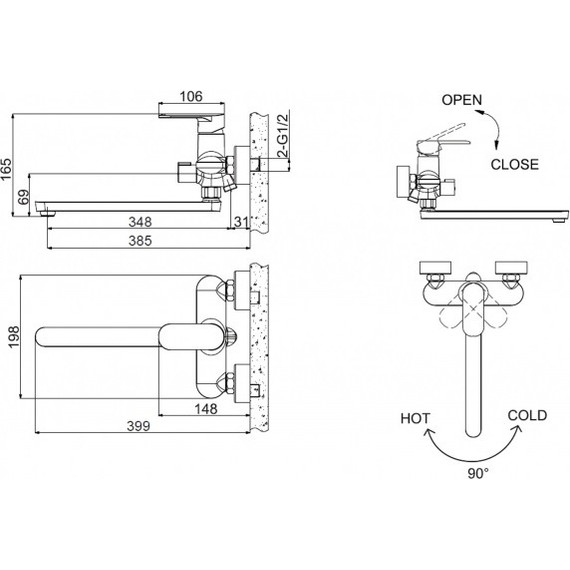 Смеситель для ванны BRAVAT OPAL F6125183CP-02L-RUS - 2 Смеситель для ванны BRAVAT OPAL F6125183CP-02L-RUS фото 2