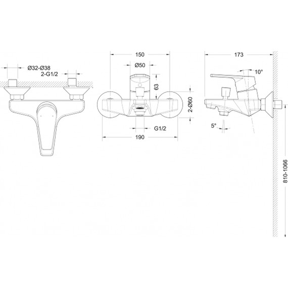 Смеситель для ванны BRAVAT LINE F65299C-B фото 2