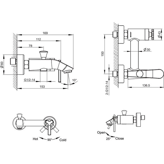Смеситель для ванны BRAVAT WATERFALL F673107C-01 фото 3