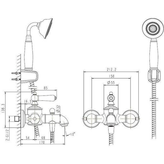 Смеситель для ванны Bravat Art F675109G-B, золото, Цвет производителя: золото фото 2