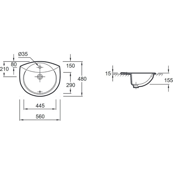 Раковина врезная на столешницу Jacob Delafon Odeon 56 см E1061-00 фото 2