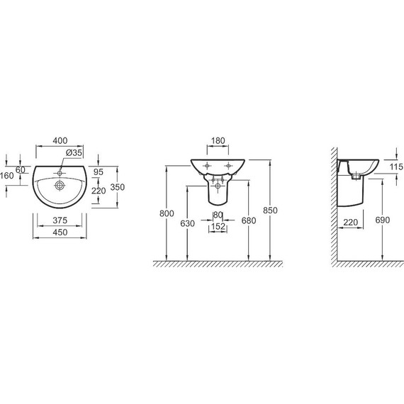 Раковина подвесная Jacob Delafon Odeon 45 см E4152-00 фото 2