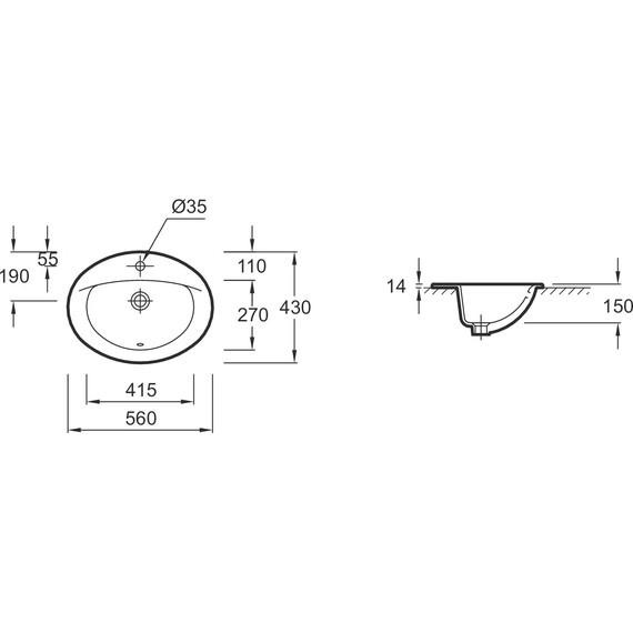Раковина врезная на столешницу Jacob Delafon Odeon 56 см E4155-00 фото 3